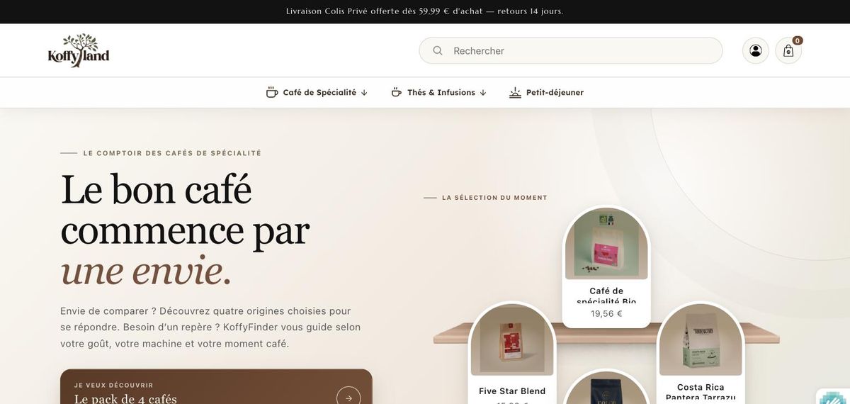 Page d'accueil du site Koffyland, réalisé par Studio Lebrun