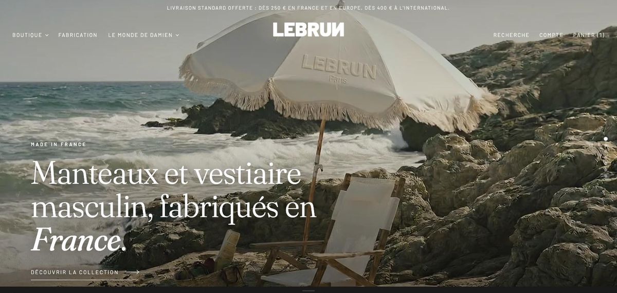 Page d'accueil du site Lebrun Paris, réalisé par Studio Lebrun